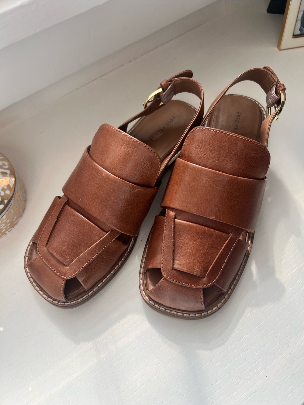 Free People “Libby” Brown Leather Slingback Sandals - Women